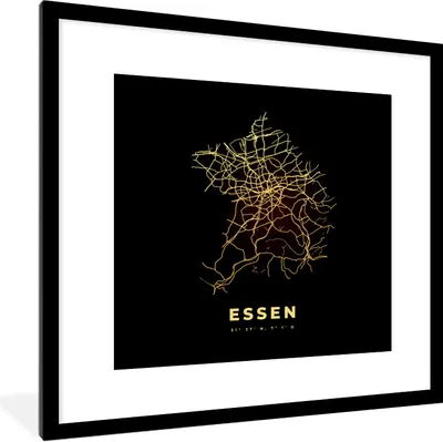 Produktbild von MuchoWow® Gerahmtes Poster Essen - Gold - Stadtplan - Karte 40x40 cm - Poster mit Schwarzem Bilderrahmen Wandposter Rahmen Foto Bilder - Poster - Plakat im Rahmen