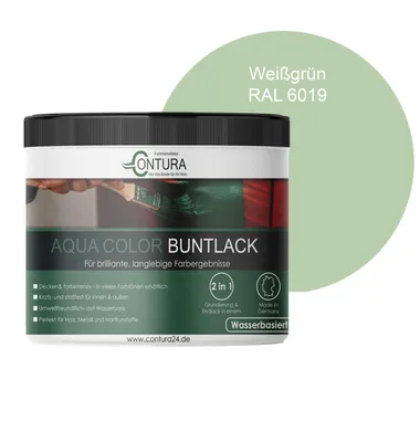 Produktbild von Contura 250ml. Buntlack Lackfarbe Lack Außen Innen Holz Metall Farbe Holzlack Möbellack - RAL 6019 Weßgrün