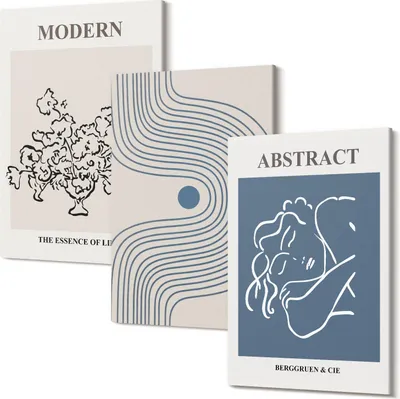 Produktbild von Leinwandbild – Wandbild – Leinwandbilder – Kunstdruck – Polycanvas – Modern – Mehrteilig – 3-Teilig Set – Hochwertig – Geruchslos – Lichtecht – Fertig Aufgespannt – 40x60 Cm Je Teil - Poster mit Blumenlinien und abstrakten Formen