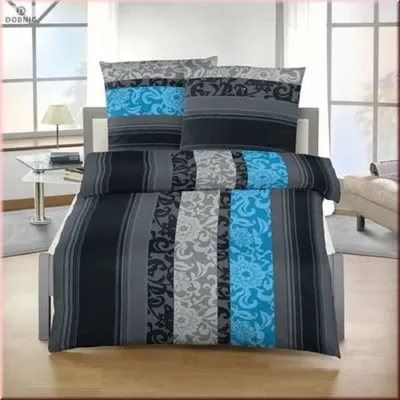 Produktbild von soma Biber Bettwäsche 4 teilig Bettbezug 135 x 200 cm Kopfkissenbezug 80 x 80 cm Borde Petrol