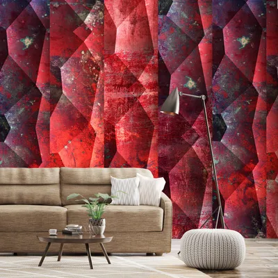 Produktbild von PURO TAPETE - Realistische Tapete ohne Rapport und Versatz 10m Vlies Tapetenrolle Wandtapete modern design Fototapete - Betonoptik geometrisch rot violett orange f-A-0775-j-a
