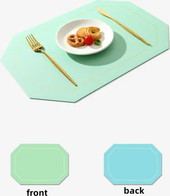 Produktbild von 6er Set Abwischbar Lederoptik Platzset und Untersetzer,Wasserdicht PVC Platzdeckchen Tischset für Hause Küche Restaurant und Hotel,43x30cm,Grün+Blau