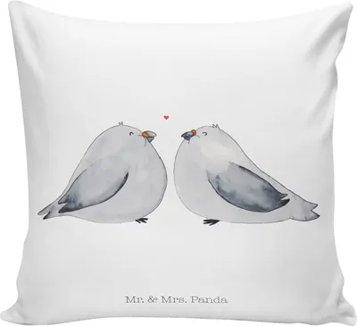 Produktbild von Mr. & Mrs. Panda kissen bedruckt Tauben Liebe - Weiß - Geschenk, Polster, für sofa, Turteltauben, Hochzeit, Taube, 40x40, Freundin, kuschelkissen, Hochzeitskarte, Kuschel