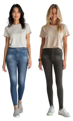 Produktbild von ShopINess 2er-Set Slim Jeggings Damen eng Geschnitten, Jeans-Stil in Blau und Sc