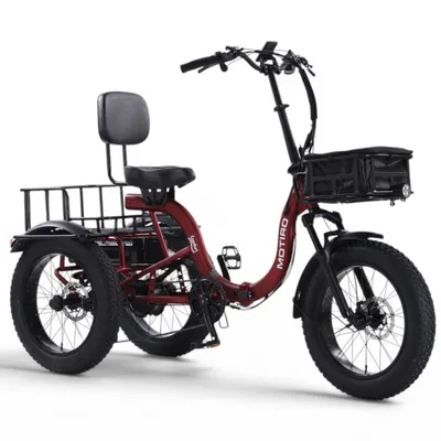 Productafbeelding van Motiro M6 elektrische driewieler voor volwassenen, 20 inch fatbike, rood, 250 W, 48 V 15 Ah, tot 80 km, tot 180 kg, Shimano 7 versnellingen, opvouwbaar, differentieel, rugleuning