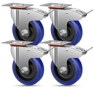Productafbeelding van Zware wielen 75 mm, 4 stuks, rubberen zwenkwielen met rem, tot 150 kg