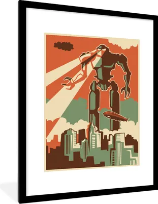 Produktbild von MuchoWow® MuchoWow® Gerahmtes Poster Roboter - Vintage - Zeichnung 60x80 cm - Poster mit zchwarzem Bilderrahmen - Wohnzimmer - Dekorationen - Prämie