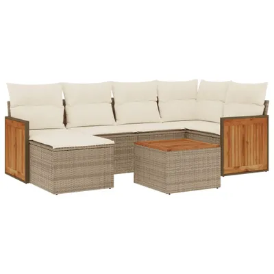 Produktbild von vidaXL 7-tlg. Garten-Sofagarnitur mit Kissen Beige Poly Rattan