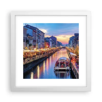 Produktbild von Gerahmtes Poster - Weißer Rahmen - Kanal Grande Abend - 30x30 cm - Wand Bild - Wanddeko - Wandbilder - Kunstposter - Wandposter - Bilderrahmen - Bilder - Kunstdruck - Wandbild - P2WAC30x30-4331