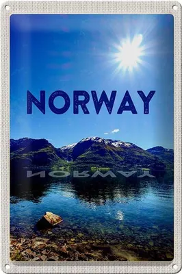 Produktbild von Blechschild Reise 20x30cm Norwegen Meer Strand Europa Gebirge