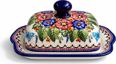 Produktbild von Bunzlauer Keramik Butterdose Butterglocke Butterbehälter eckig für 250g (1 Stück Butter) 20x15x10,5cm Dekor ART-149