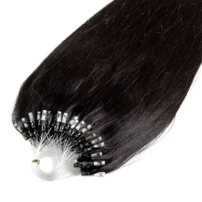 Produktbild von hair2heart Premium Microring Extensions Echthaar glatt - 25 Strähnen 1g 60cm 4/0 mittelbraun
