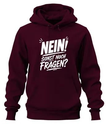 Immagine prodotto di No! Altre domande? Frase divertente, ironica. Felpa con cappuccio, colore bordeaux, taglia 3XL