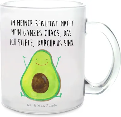 Produktbild von Mr. & Mrs. Panda Pott Avocado Glücklich - Transparent - Geschenk, Verrückt, Tee Tasse, Chaos, Häferl, Teetasse, aus Glas, Frucht, Haferl