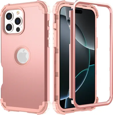 Produktbild von Handyhülle für iPhone 16 Pro Hybrid 3 in 1 PC TPU Stossfest Robust Hülle Roségold