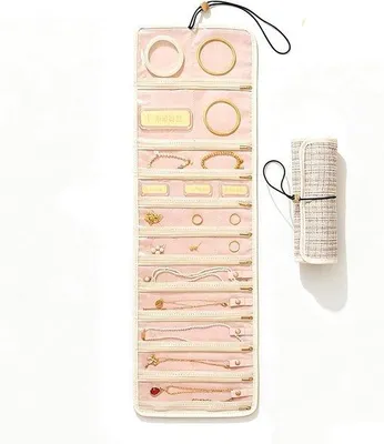 Produktbild von Schmuckkästchen für Reisen, Schmuckkästchen für Damen, kleine Schmuckaufbewahrung, aus Leder, Schmucketui, faltbar