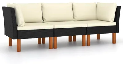 Produktbild von vidaXL 3-Sitzer-Gartensofa mit Kissen Schwarz Poly Rattan