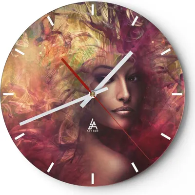 Produktbild von Wanduhr - Rund - Glasuhr - frau gesicht - 30x30cm - Schleichendes Uhrwerk - Lautlos - zum Aufhängen bereit - Dekoration Modern - Wanddekoration aus Glas - C3AR30x30-3736