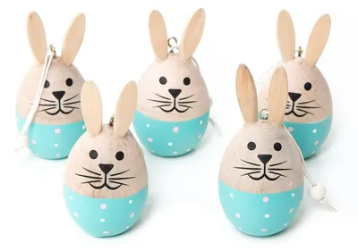 Produktbild von 5 Osterhasen zum Aufhängen 7,5 cm türkis natur - Osterschmuck