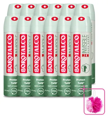Imagen del producto de 12 unidades de desodorante en spray Borotalco Men Musk, 150 ml, pack ahorro