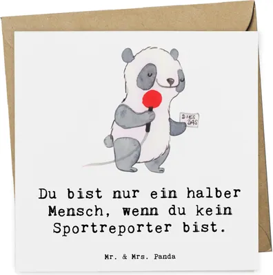 Produktbild von Mr. & Mrs. Panda Deluxe Karte Sportreporter Herz - Weiß - Geschenk, anlasskarte, faltkarte, Klappkarte, Glückwunschkarte, doppelkarte, Grußkarte