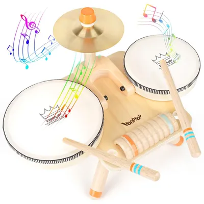 Produktbild von Spielzeug ab 3 Jahre Trommel Holzspielzeug Baby Musikinstrumente Motorikspielzeug Geschenk 3 4 5 Jahre Junge Mädchen 5 In 1 Schlagzeug Kinder
