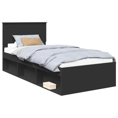 Zdjęcie produktu dla vidaXL Rama łóżka z zagłówkiem czarna 75 x 190 cm materiał drewnopochodny