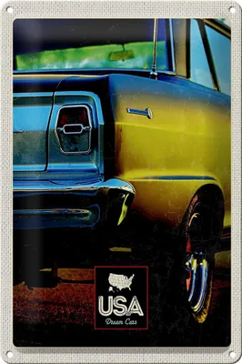 Produktbild von Blechschild Reise 20x30cm Amerika Oldtimer USA gelb Urlaub