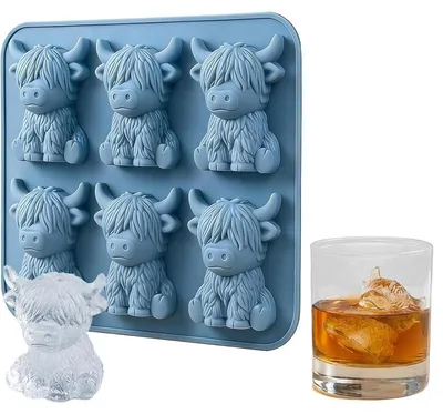 Produktbild von Mini 3D Hochlandrind Eiswürfelform, Silikonform für Eis, Schokolade, Bonbons & Seife, wiederverwendbar, Blau