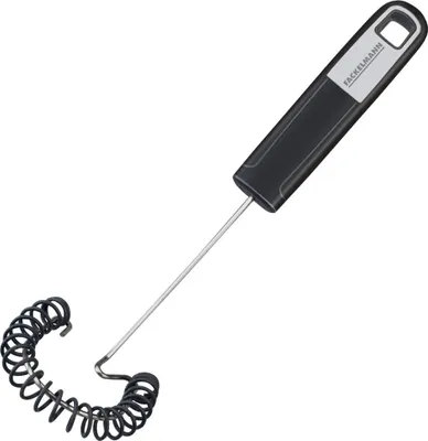 Produktbild von Fackelmann Spiralbesen 27 cm SENSE, praktischer Küchenhelfer mit Funktionsteil aus Edelstahl & Silikon, Schneebesen für beschichtete Pfannen & Töpfe (Farbe: Silber/Schwarz)
