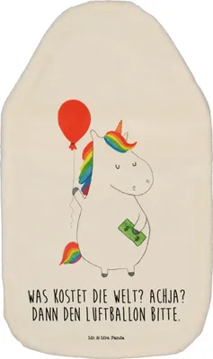 Produktbild von Mr. & Mrs. Panda Wärmekissen Einhorn Luftballon - Weiß - Geschenk, Unicorn, wärmflasche gummi, Geld, Einhörner, mit Bezug, wärmebeutel, Freundin, Bettflasche