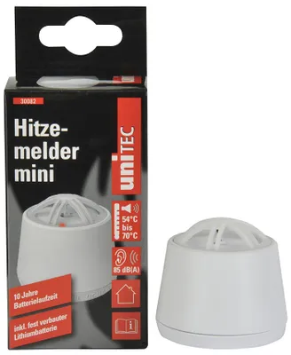 Produktbild von uniTEC Hitzemelder mini weiß Alarmsignal: 85 dB weiß