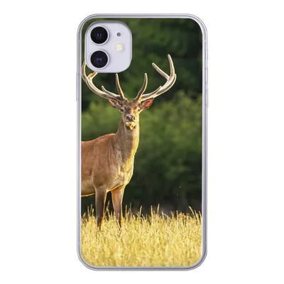 Produktbild von MuchoWow® Handyhülle Schutzhülle Hülle für iPhone 11 Hirsch - Geweih - Gras - Natur - Tiere - Grün Silikon Softcase Handy Hülle - Handytasche