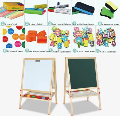 Produktbild von WYCTIN 2 in1 Kreidetafel Schreibtafel Kindertafel Standtafel Zeichenbrett Spieltafeln Doppelseitige Höhenverstellbar 80cm-148cm