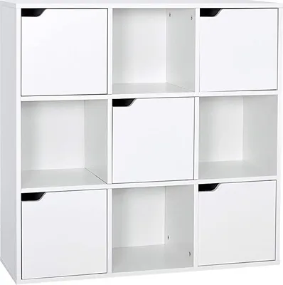 Image de Meerveil Bibliothèque Bibliothèque de rangement 9 compartiments avec 5 portes style moderne Convient pour bureau bureau salon couloir et autres pièces blanc
