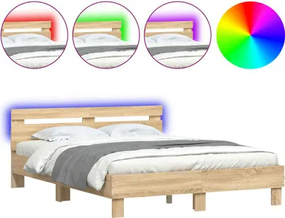 Produktbild von vidaXL Bettgestell mit Kopfteil LED-Beleuchtung Sonoma-Eiche 140x200cm