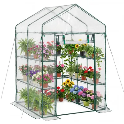 Produktbild von Gewächshaus - Foliengewächshaus Tomatenhaus - 137 x 137 x 196 cm - PVC-Abdeckung - 10 Regalböden - 2 Ebenen - Aufrollbare Reißverschlusstür - Für Außen