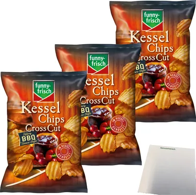 Produktbild von funny-frisch Cross Cut Chips Kartoffelchips Spicy BBQ Sauce Style 3er Pack (3x120g Tüte) + usy Block