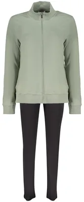 Image de Veste de survêtement verte pour femme avec fermeture éclair et pantalon de sport noir