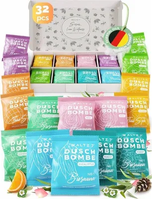 Produktbild von Famanu Aromatherapie-Duschbomben Set - 32 Stück mit 8 natürlichen Düften