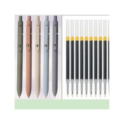 Produktbild von 5 Stück Gelstifte mit 10 zusätzlichen Nachfüllminen, 0.5mm Druckgelschreiber feine Spitze, Schnell Trocknende Tinte, für Schule, Büro, Zuhause - Schwarz