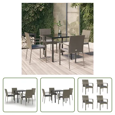 Produktbild von The Living Store 5-tlg. Garten-Essgruppe mit Kissen Schwarz und Grau Poly Rattan