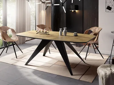 Produktbild von Ausziehbarer Esstisch im Loft-Stil - Industrieller Tisch mit Schwarzen Metallbeinen - Modernes Design für Wohnzimmer - 160 cm Ausziehbar auf 200 cm - Lancelot Eiche
