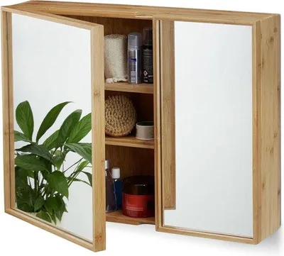 Zdjęcie produktu dla Szafka łazienkowa z bambusa 50 x 65 cm, 2 drzwi, kolor naturalny