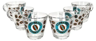 Produktbild von 6er Set Cremona Glas-Espressotasse m. Henkel 60ml blau Becher
