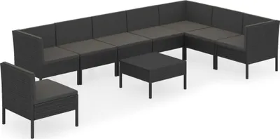 Produktbild von vidaXL 9-tlg. Garten-Lounge-Set mit Auflagen Poly Rattan Schwarz