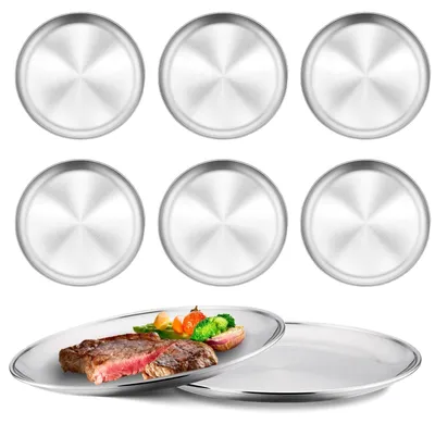 Imagen del producto de Juego de 8 platos redondos de acero inoxidable de 26 cm