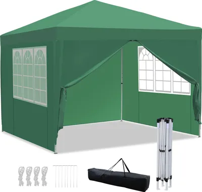Image de TolleTour Pavillon 3x3m, chapiteau pliable tente de jardin, protection UV, avec parties latérales pour jardin terrasse fête vert