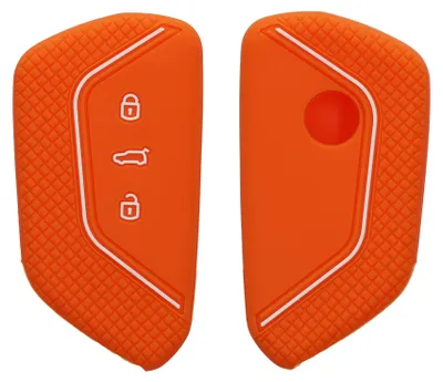 Image de Étui pour clé kwmobile pour VW Golf 8 - Étui pour clé de voiture à 3 boutons - Étui en silicone pour clé de voiture - Étui de protection pour clé, couleur orange