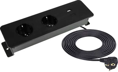 Produktbild von DesignLight Möbel-Einbausteckdose TAOBOX schwarz mit USB A und USB C / Tischsteckdose